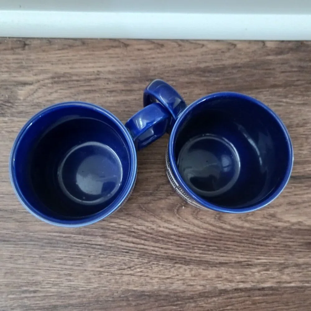 Set of‎ 2 Teavana Starbucks Tea Mug Cups 2016 Blue & White Block Design 8 Oz